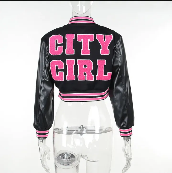 Fashion Patchwork Letter Print Short Jackets