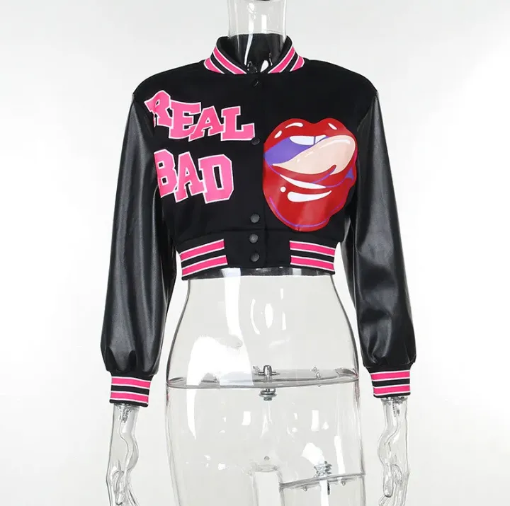 Fashion Patchwork Letter Print Short Jackets
