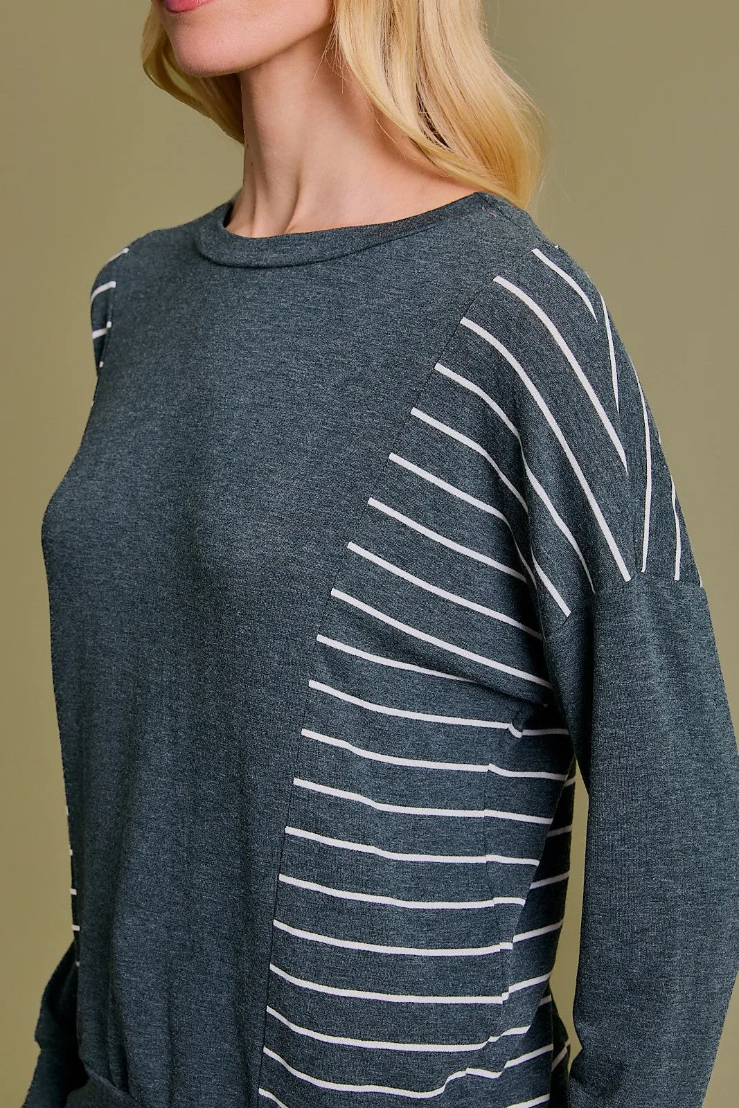 Lindsey Long Sleeve Round Neck Stripe Sweatshirt