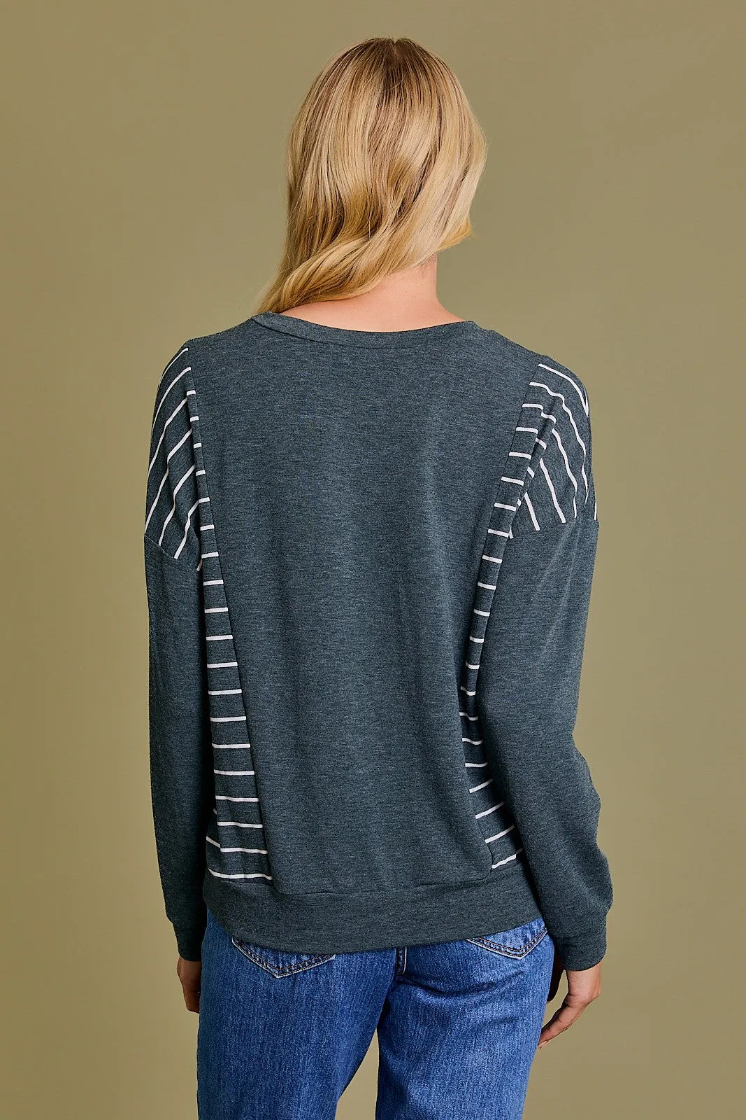 Lindsey Long Sleeve Round Neck Stripe Sweatshirt