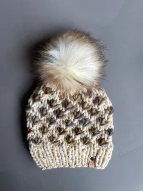 Lotus Flower Beanie in Ivory and Laguna