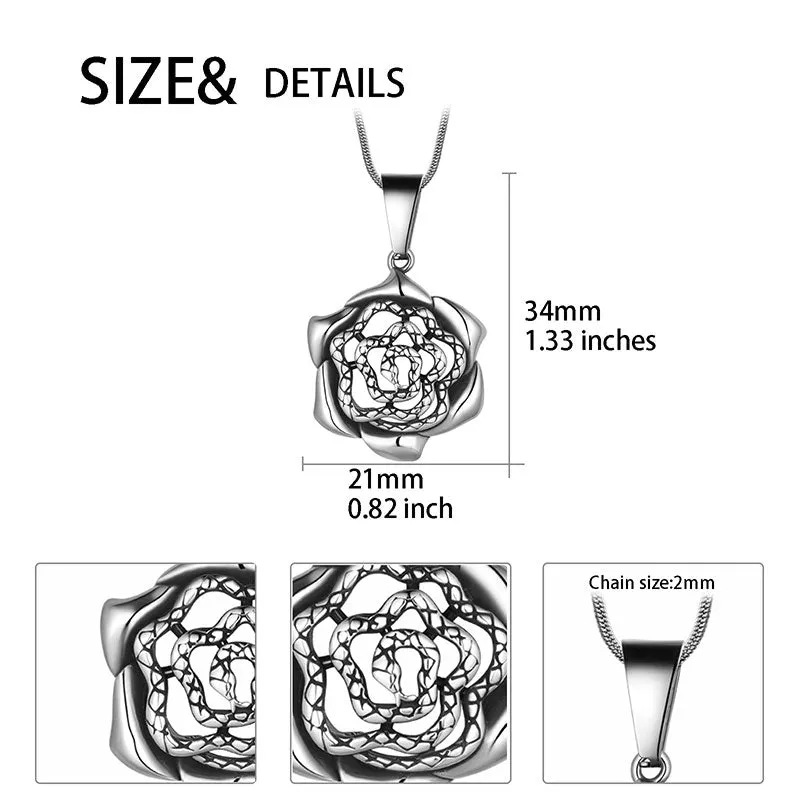 Men Snake Necklace Rose Heart Pendant Women Jewelry Stainless Steel