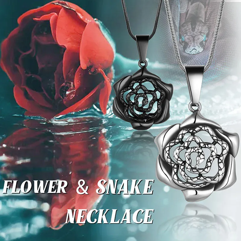 Men Snake Necklace Rose Heart Pendant Women Jewelry Stainless Steel
