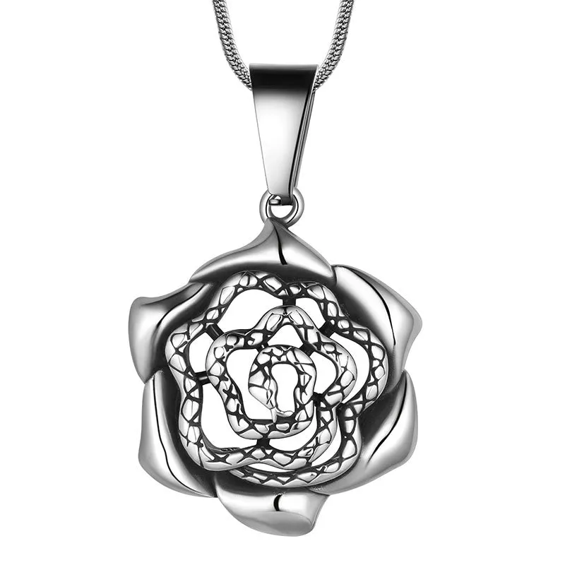 Men Snake Necklace Rose Heart Pendant Women Jewelry Stainless Steel