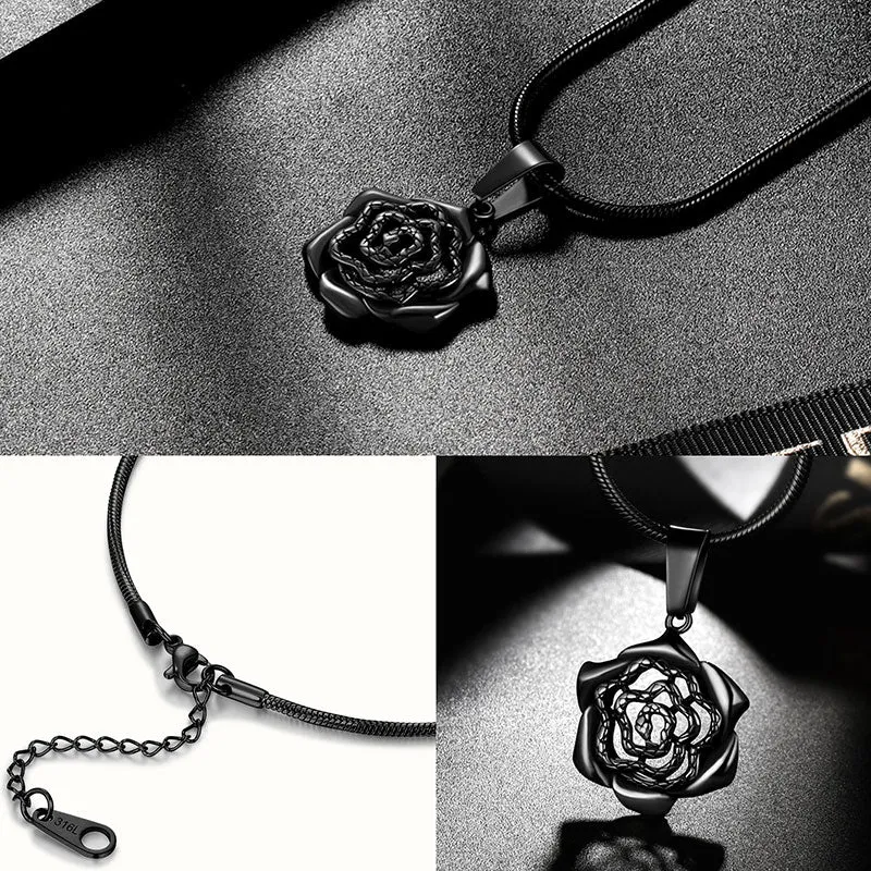 Men Snake Necklace Rose Heart Pendant Women Jewelry Stainless Steel