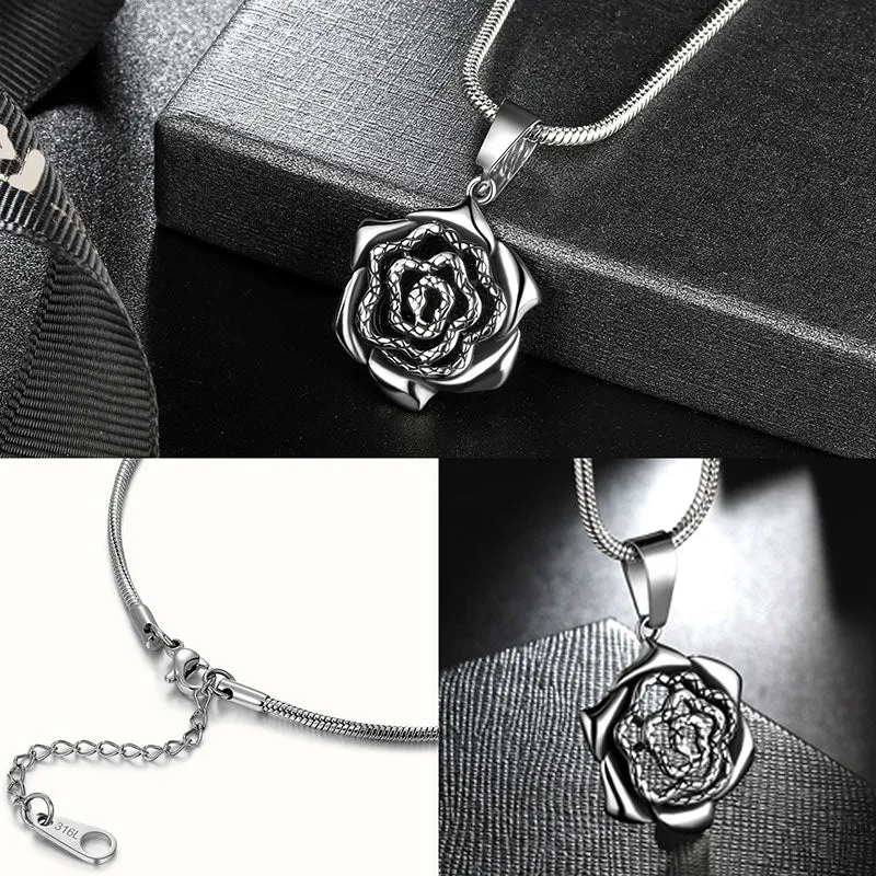 Men Snake Necklace Rose Heart Pendant Women Jewelry Stainless Steel
