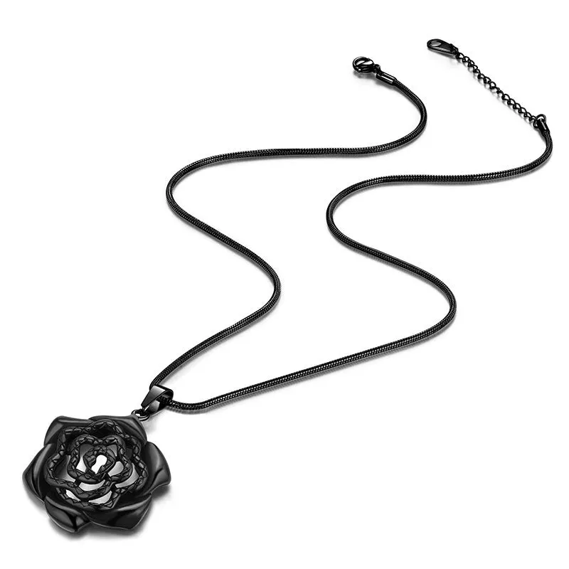 Men Snake Necklace Rose Heart Pendant Women Jewelry Stainless Steel