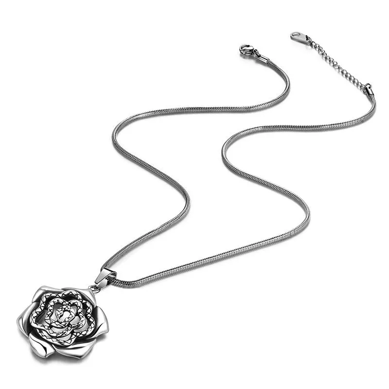 Men Snake Necklace Rose Heart Pendant Women Jewelry Stainless Steel