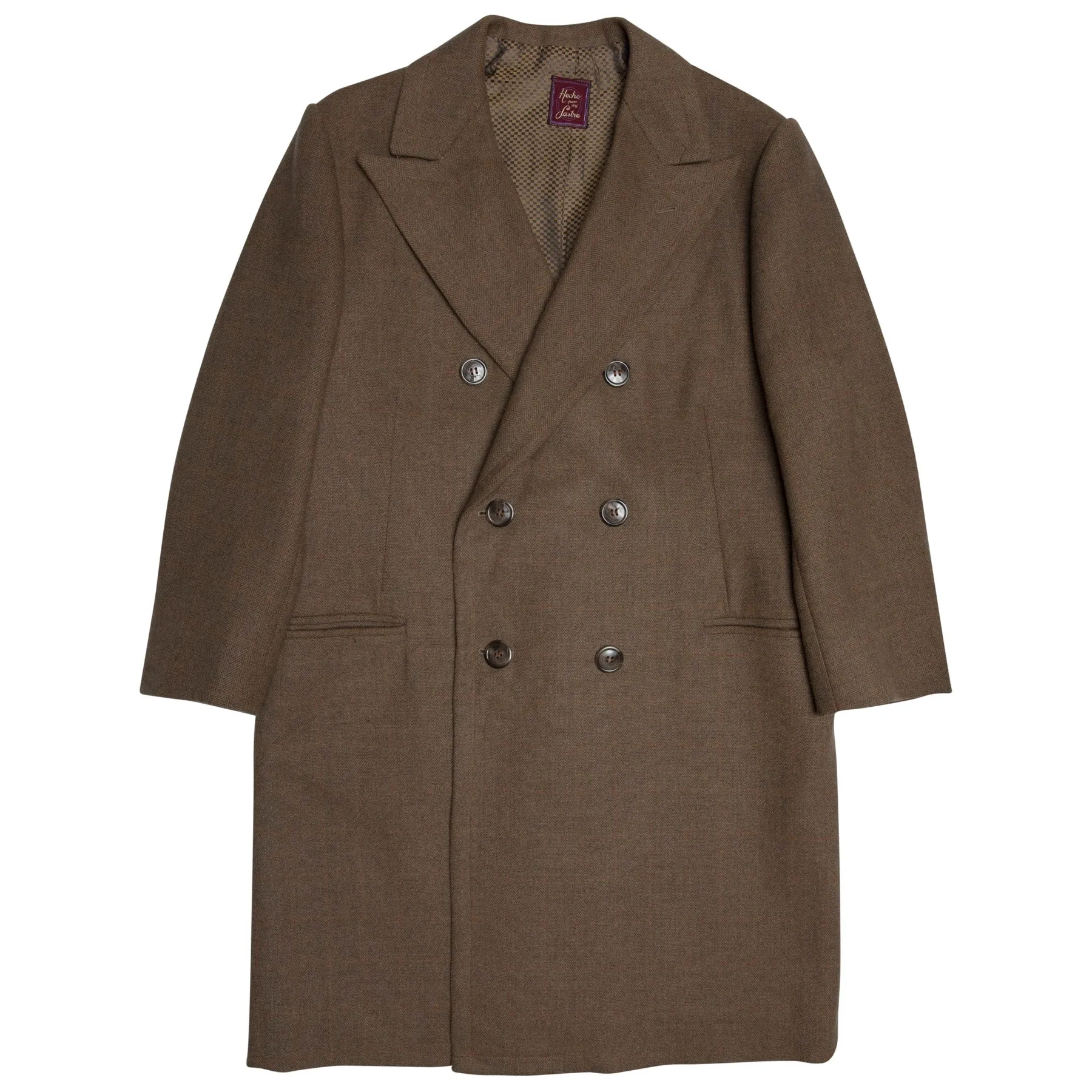 Overcheck Herringbone Tweed Virgin Wool Polo Coat