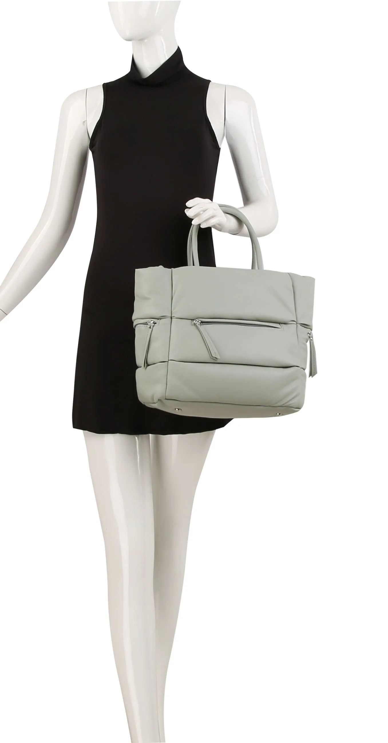 Puffer tote with zip pockets