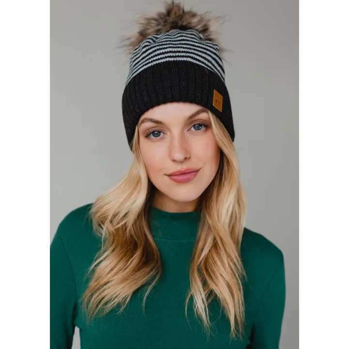 Striped Faux Pom Hat