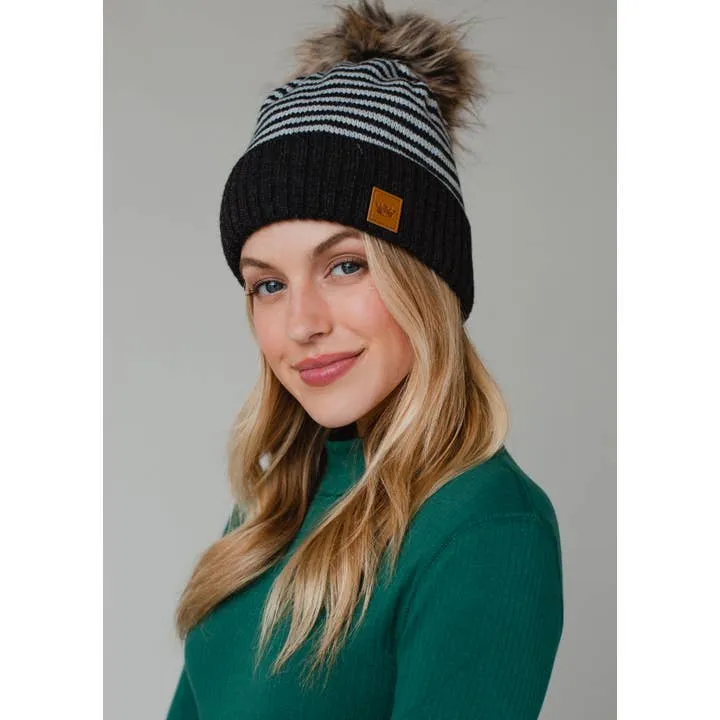 Striped Faux Pom Hat