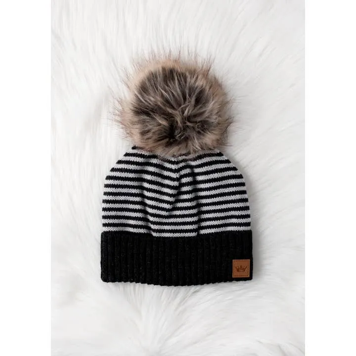 Striped Faux Pom Hat
