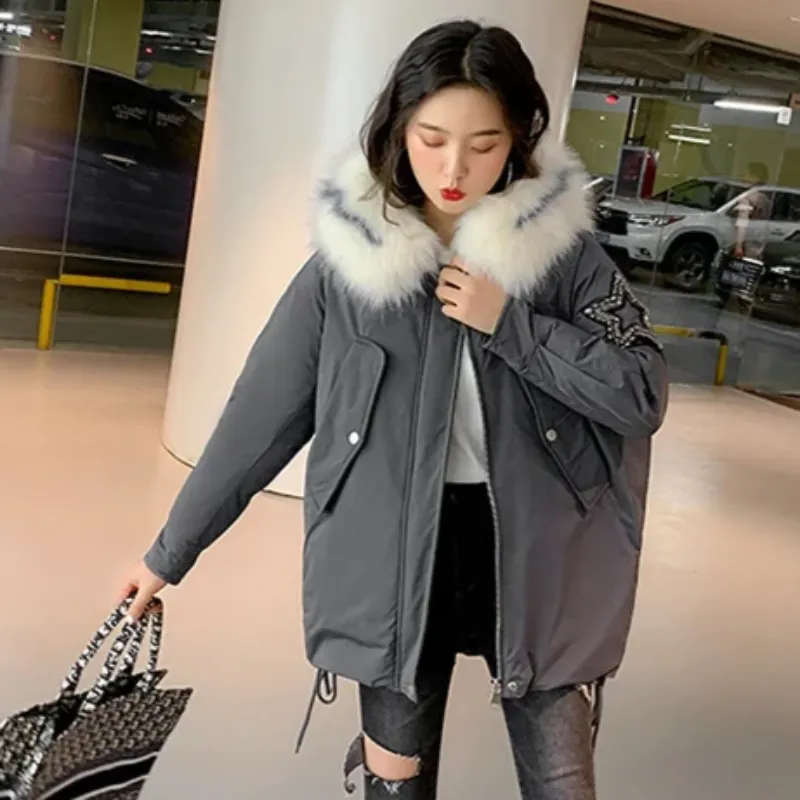 Women's Winter Casual Warm Hooded Padded Parka With Print