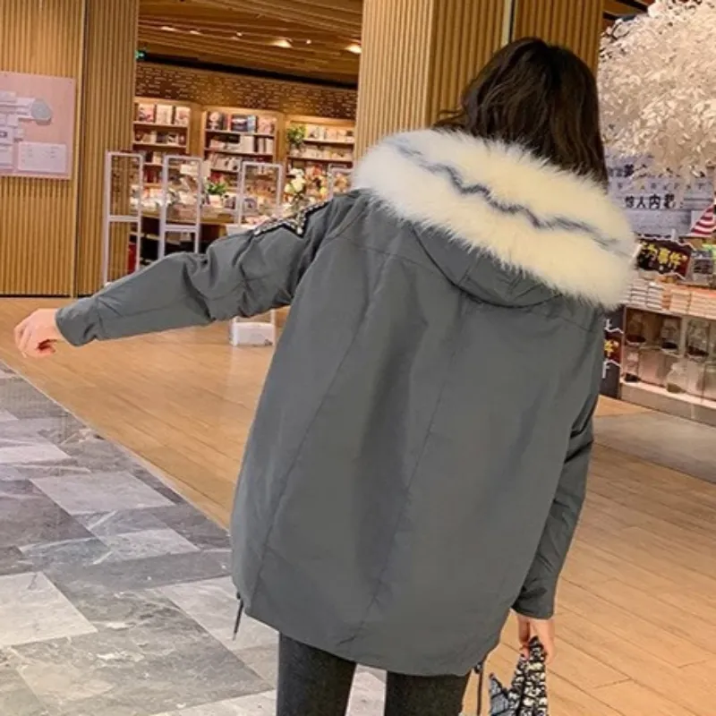 Women's Winter Casual Warm Hooded Padded Parka With Print