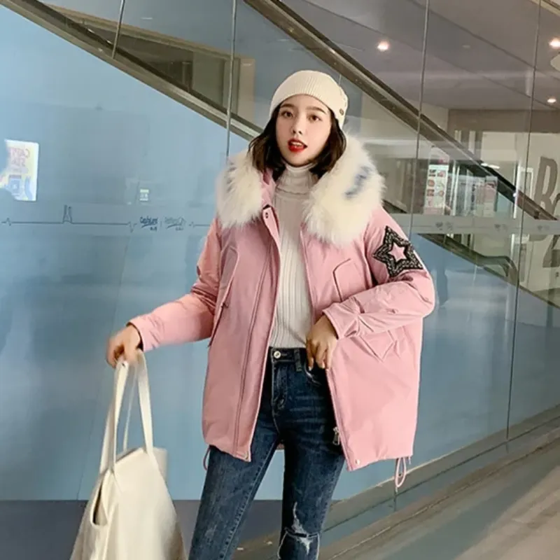 Women's Winter Casual Warm Hooded Padded Parka With Print