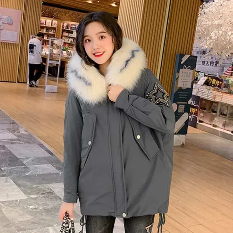 Women's Winter Casual Warm Hooded Padded Parka With Print