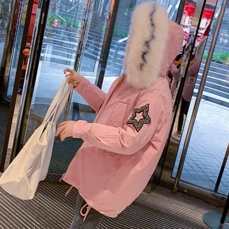 Women's Winter Casual Warm Hooded Padded Parka With Print