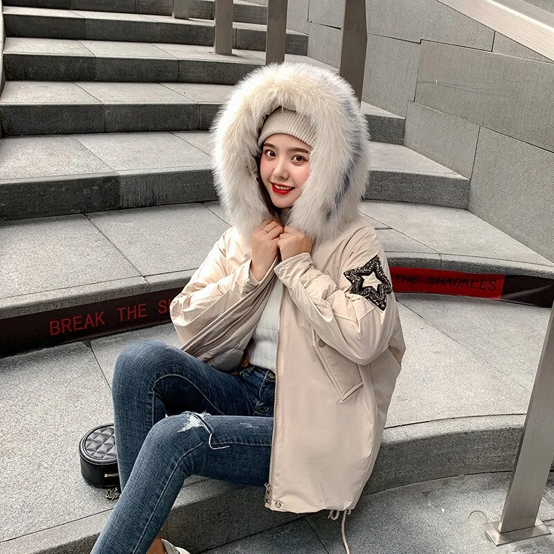 Women's Winter Casual Warm Hooded Padded Parka With Print