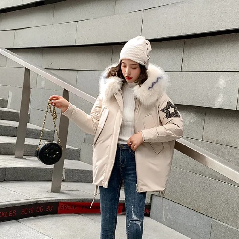 Women's Winter Casual Warm Hooded Padded Parka With Print