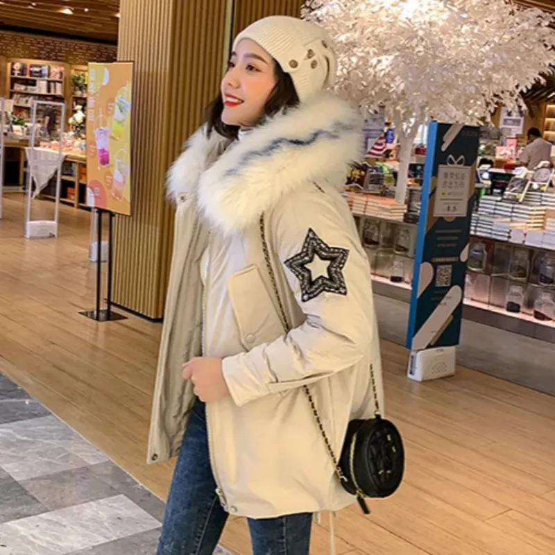 Women's Winter Casual Warm Hooded Padded Parka With Print